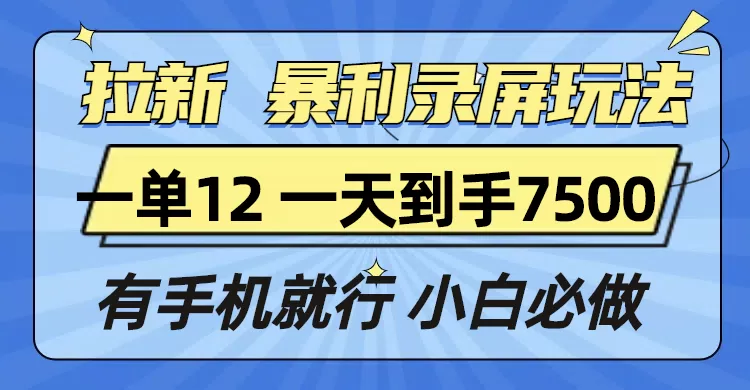 拉新暴利录屏玩法，一单12块，一天到手7500，有手机就行-颜夕资源网-第19张图片