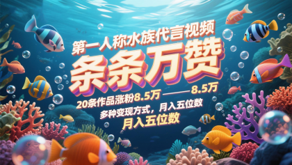 第一人称水族代言视频,条条万赞,20条作品涨粉8.5万,多种变现方式月,入五位数-颜夕资源网-第19张图片 第一人称水族代言视频,条条万赞,20条作品涨粉8.5万,多种变现方式月,入五位数-颜夕资源网-第19张图片