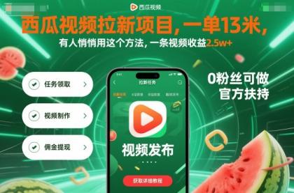 西瓜视频拉新项目，一单13米，有人悄悄用这个方法，一条视频收益2.5w+(附详细教程)-颜夕资源网-第19张图片