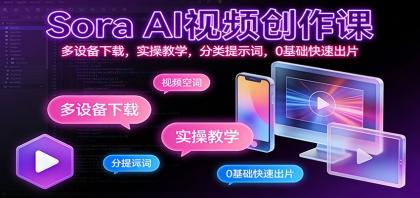 Sora AI视频创作课:多设备下载,实操教学,分类提示词,0基础快速出片-颜夕资源网-第19张图片 Sora AI视频创作课:多设备下载,实操教学,分类提示词,0基础快速出片-颜夕资源网-第19张图片