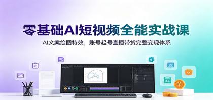 零基础AI短视频全能实战课:AI文案绘图特效,账号起号直播带货完整变现体系