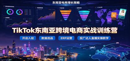 TikTok东南亚跨境电商实战训练营:开店入驻数据选品ERP运营,投广达人直播实操教学